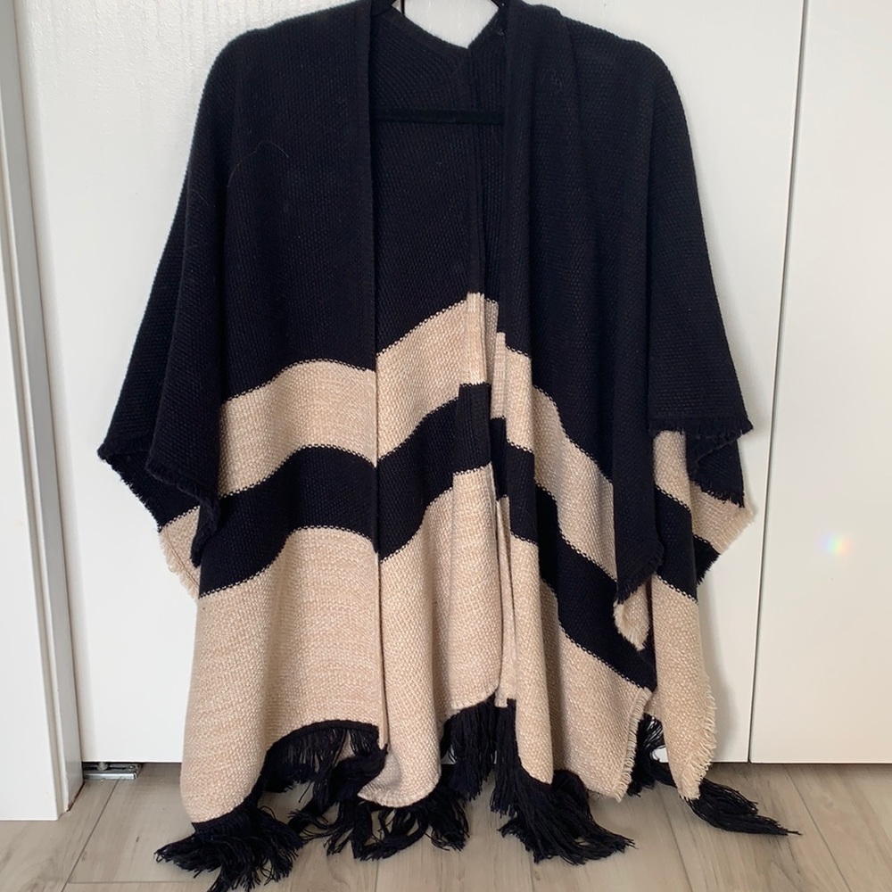 Navy & cream knit poncho